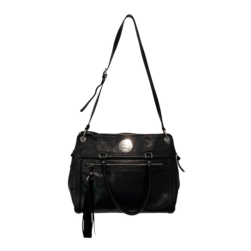 DKNY Leather Satchel Bag Women Large Black Professional Tassel Crossbody Purse